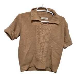 Rokoko Camel Knit Short Sleeve Sweater Polo Collar Women’s Small